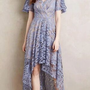 Moulinette Soeurs High Low Lace Dress in Lavender and Tan